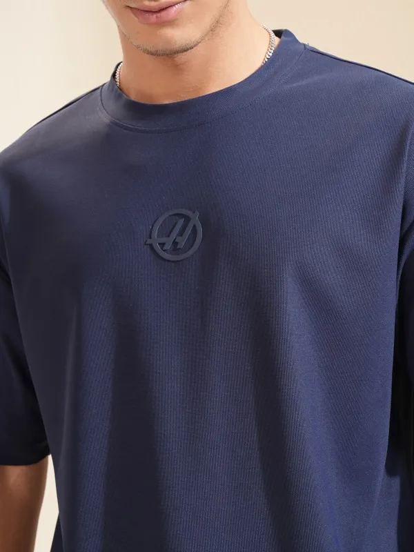 Highlander Men Navy Blue Brand Logo Relaxed Fit T-Shirt