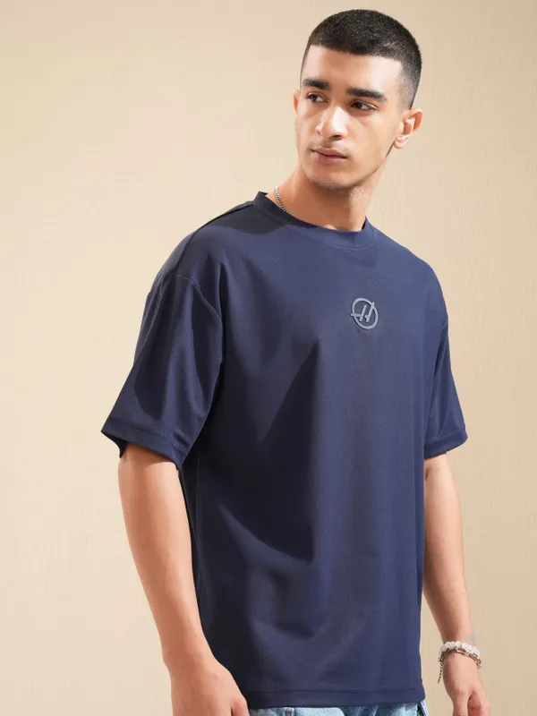 Highlander Men Navy Blue Brand Logo Relaxed Fit T-Shirt
