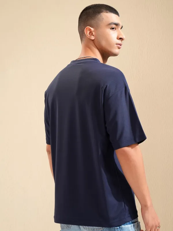 Highlander Men Navy Blue Printed Round Neck Relaxed Fit T-Shirt