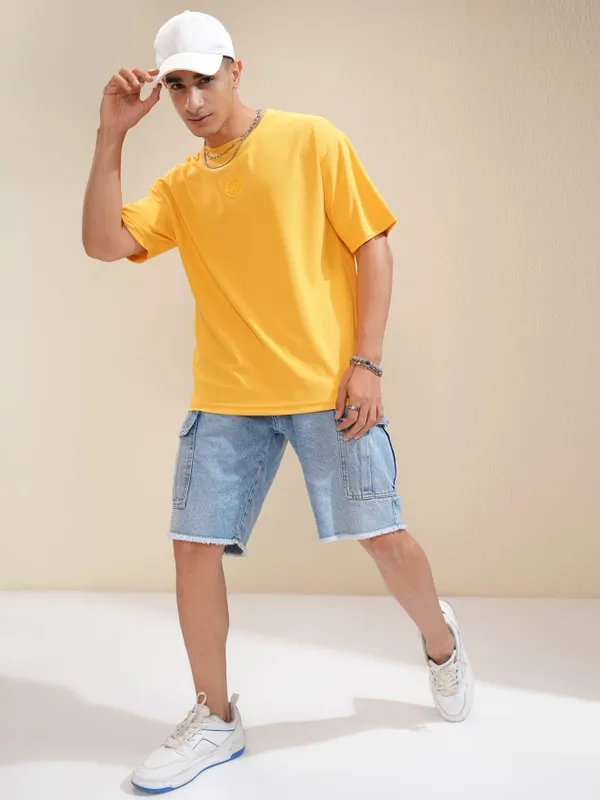 Highlander Men Yellow Printed Round Neck Relaxed Fit T-Shirt
