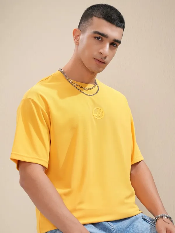 Highlander Men Yellow Printed Round Neck Relaxed Fit T-Shirt