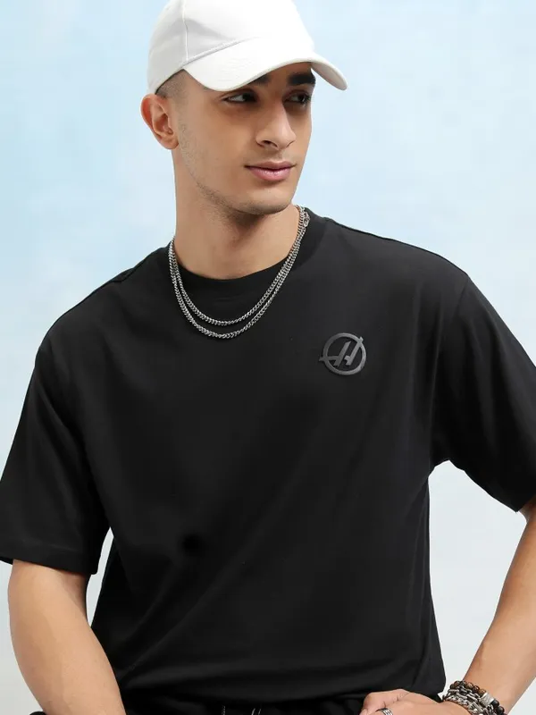 Highlander Men Black Round Neck Drop Shoulder Oversized Tshirt