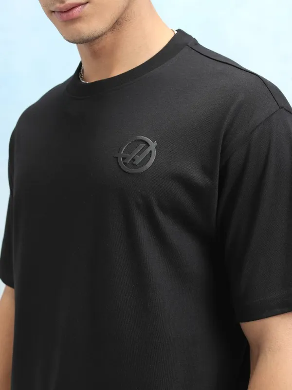 Highlander Men Black Round Neck Drop Shoulder Oversized Tshirt