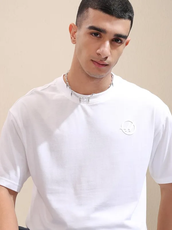 Highlander Men White Printed Round Neck Relaxed Fit T-Shirt