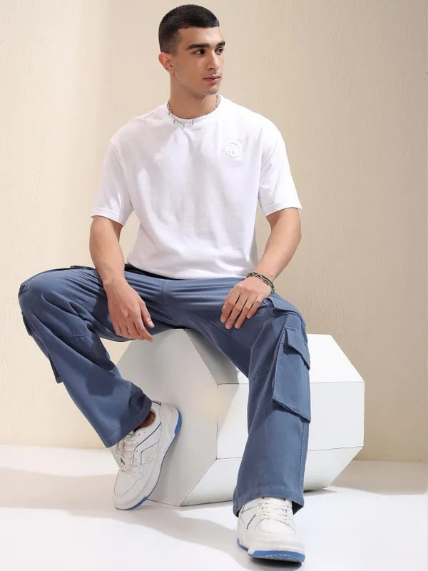 Highlander Men White Printed Round Neck Relaxed Fit T-Shirt
