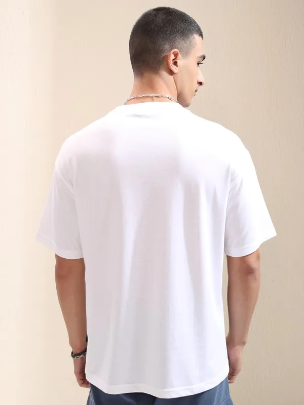 Highlander Men White Printed Round Neck Relaxed Fit T-Shirt