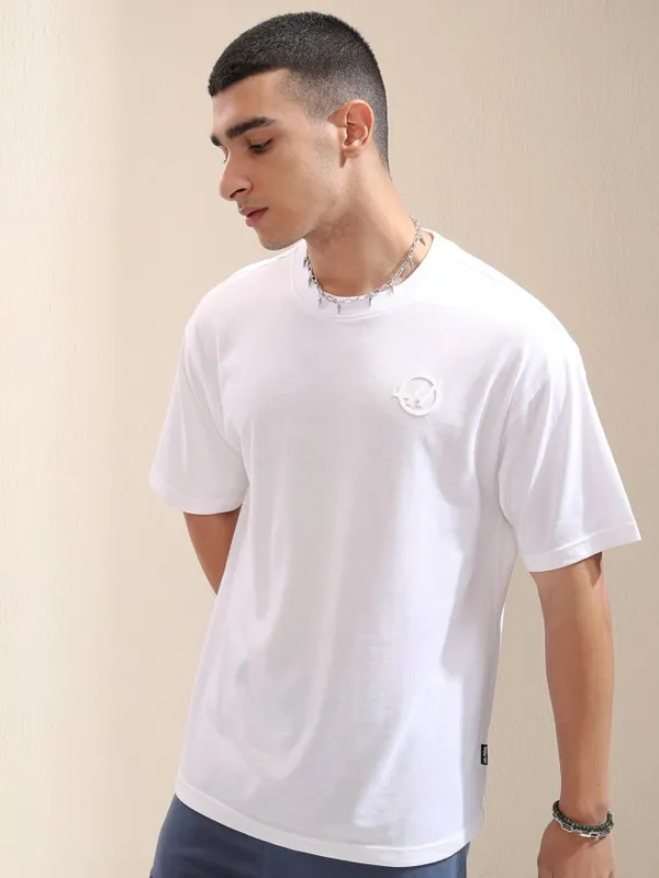 Highlander Men White Printed Round Neck Relaxed Fit T-Shirt