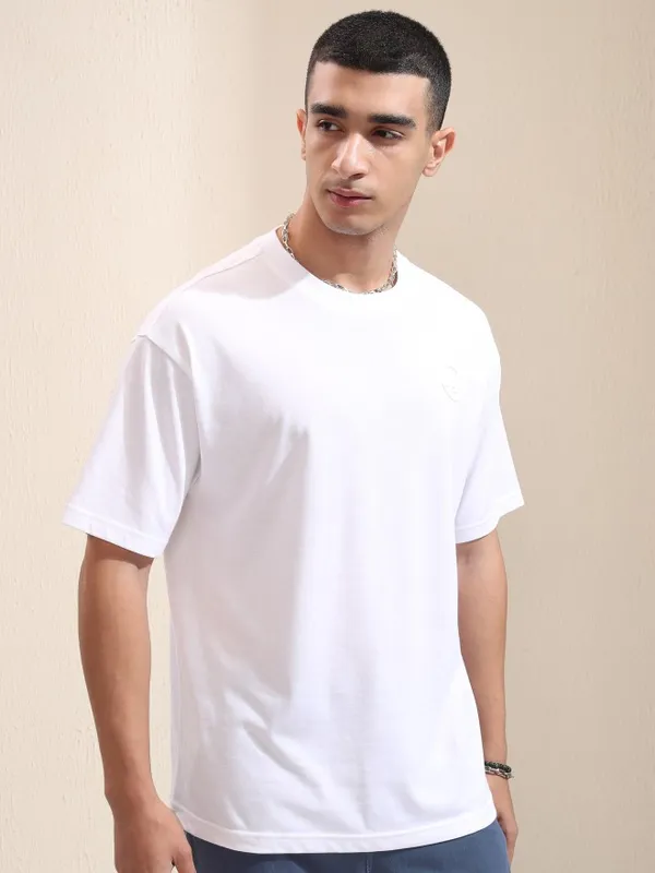 Highlander Men White Printed Round Neck Relaxed Fit T-Shirt