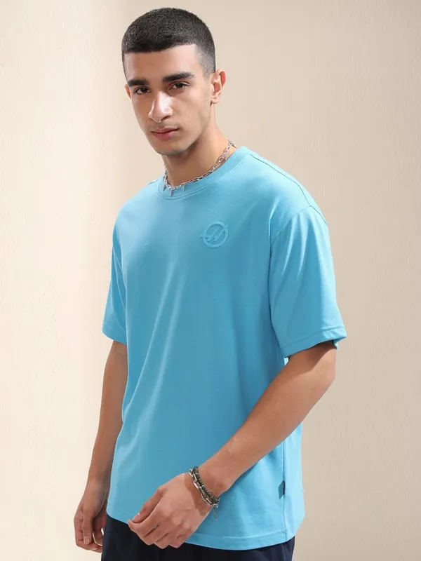 Highlander Men Turquoise Printed Round Neck Relaxed Fit T-Shirt