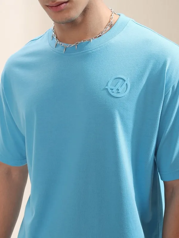 Highlander Men Turquoise Printed Round Neck Relaxed Fit T-Shirt