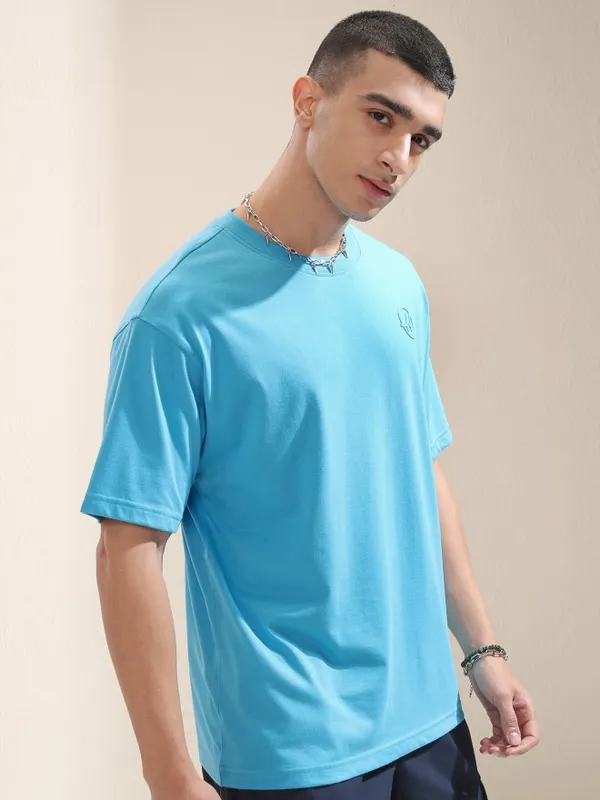 Highlander Men Turquoise Printed Round Neck Relaxed Fit T-Shirt