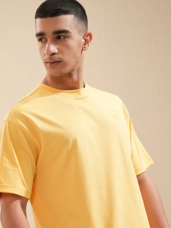 Highlander Men Yellow Printed Round Neck Oversized Fit T-Shirt