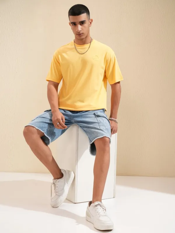 Highlander Men Yellow Printed Round Neck Oversized Fit T-Shirt