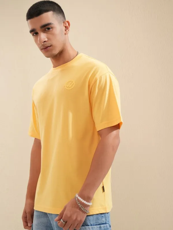 Highlander Men Yellow Printed Round Neck Oversized Fit T-Shirt
