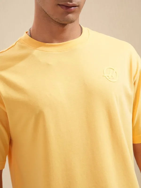Highlander Men Yellow Printed Round Neck Oversized Fit T-Shirt