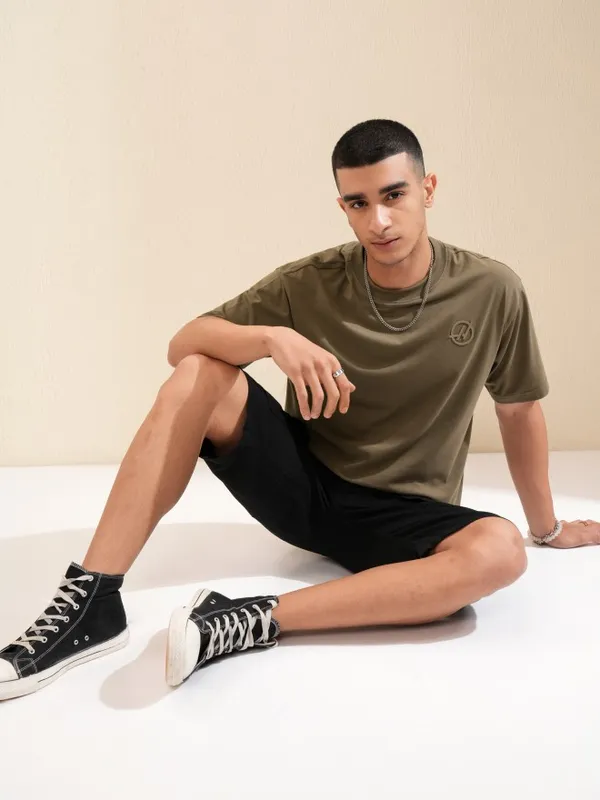 Highlander Men Brown Printed Round Neck Oversized Fit T-Shirt
