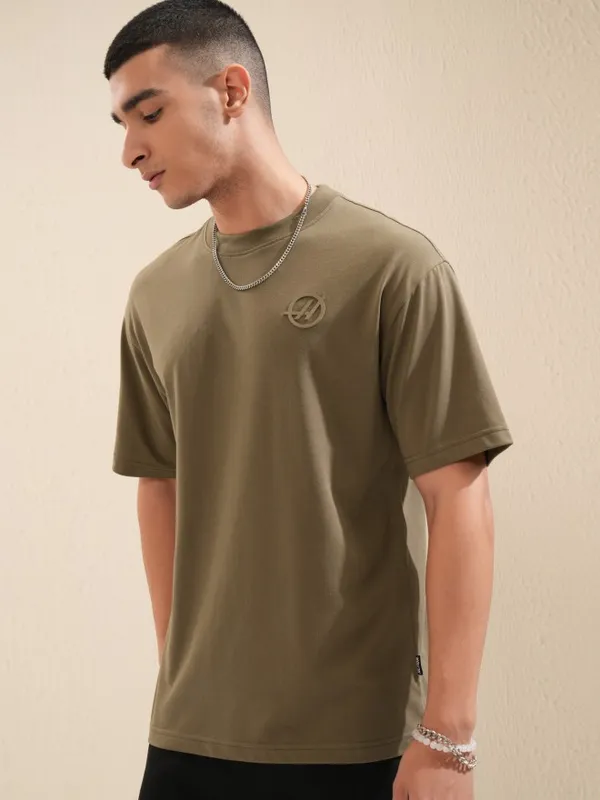 Highlander Men Brown Printed Round Neck Oversized Fit T-Shirt