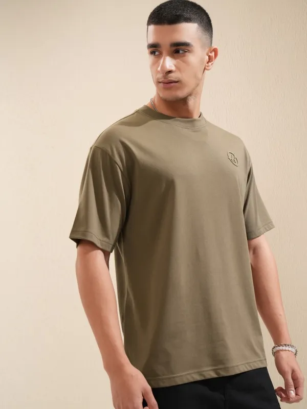 Highlander Men Brown Printed Round Neck Oversized Fit T-Shirt