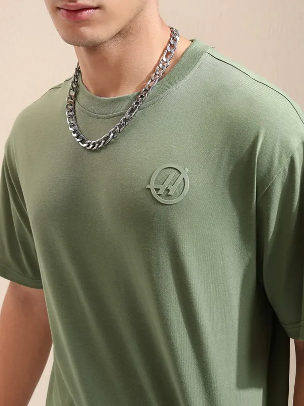 Highlander Men Olive Printed Round Neck Relaxed Fit T-Shirt