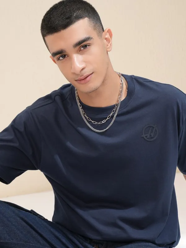 Highlander Men Navy Blue Printed Round Neck Relaxed Fit T-Shirt