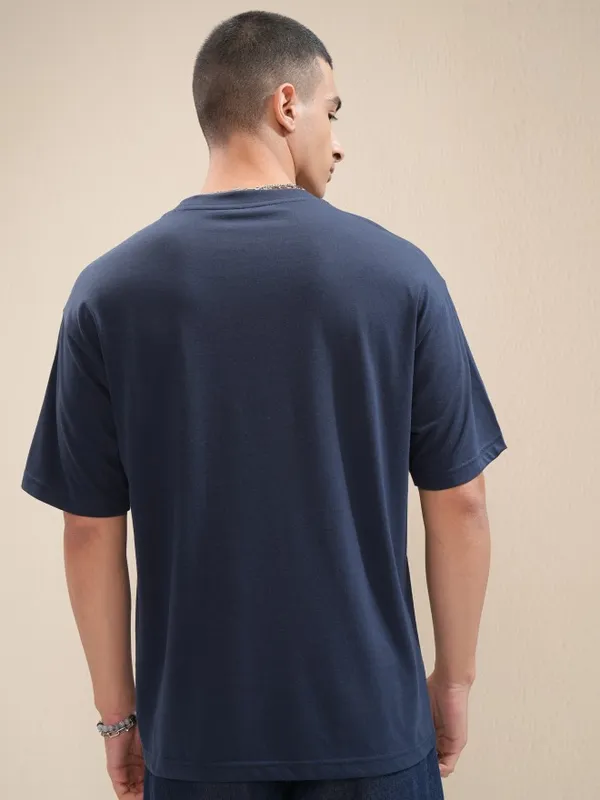 Highlander Men Navy Blue Printed Round Neck Relaxed Fit T-Shirt