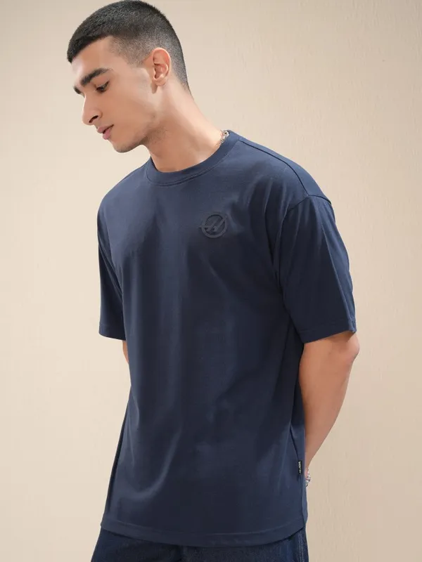 Highlander Men Navy Blue Printed Round Neck Relaxed Fit T-Shirt