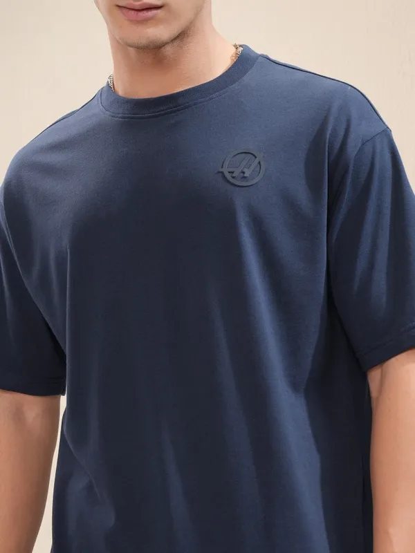 Highlander Men Navy Blue Printed Round Neck Relaxed Fit T-Shirt