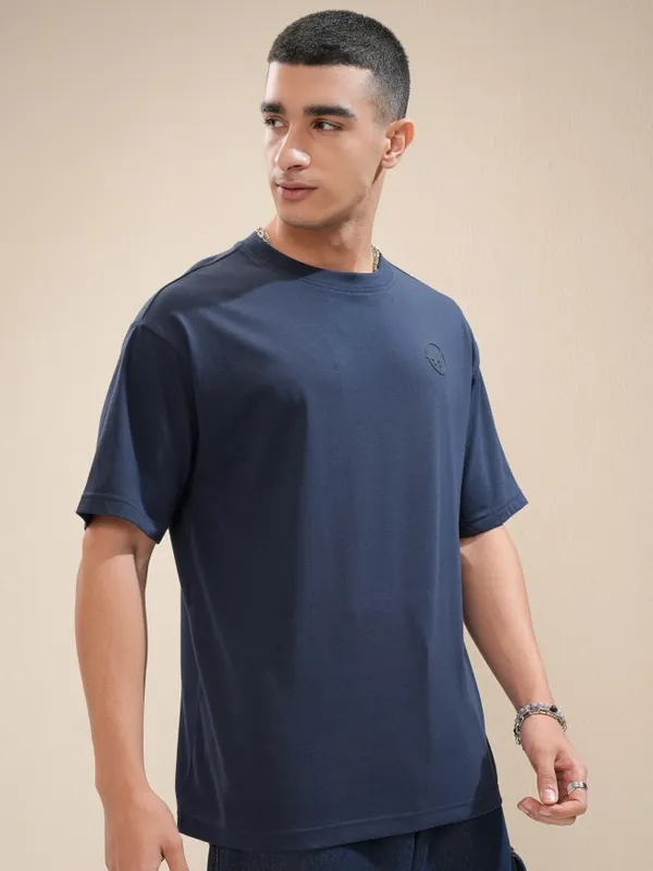 Highlander Men Navy Blue Printed Round Neck Relaxed Fit T-Shirt