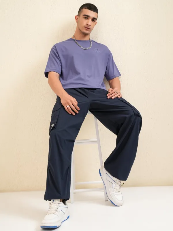 Highlander Men Purple Printed Round Neck Relaxed Fit T-Shirt