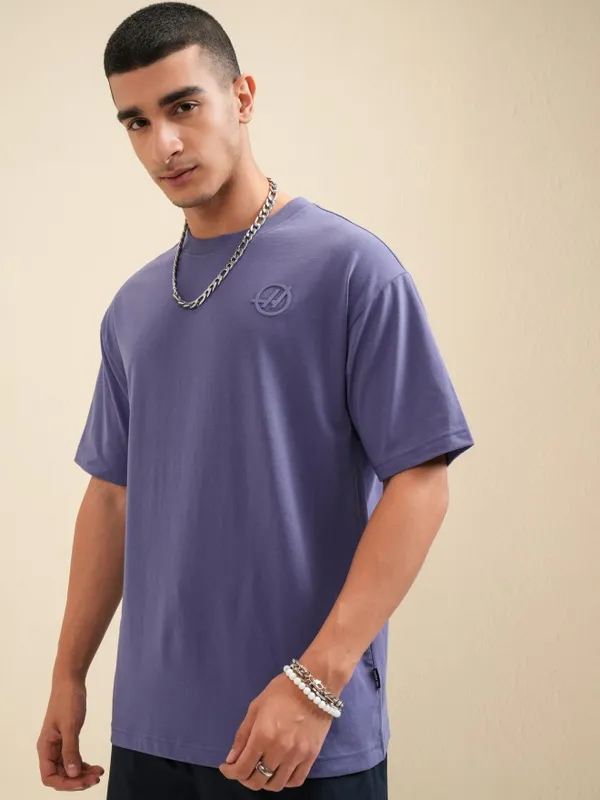 Highlander Men Purple Printed Round Neck Relaxed Fit T-Shirt