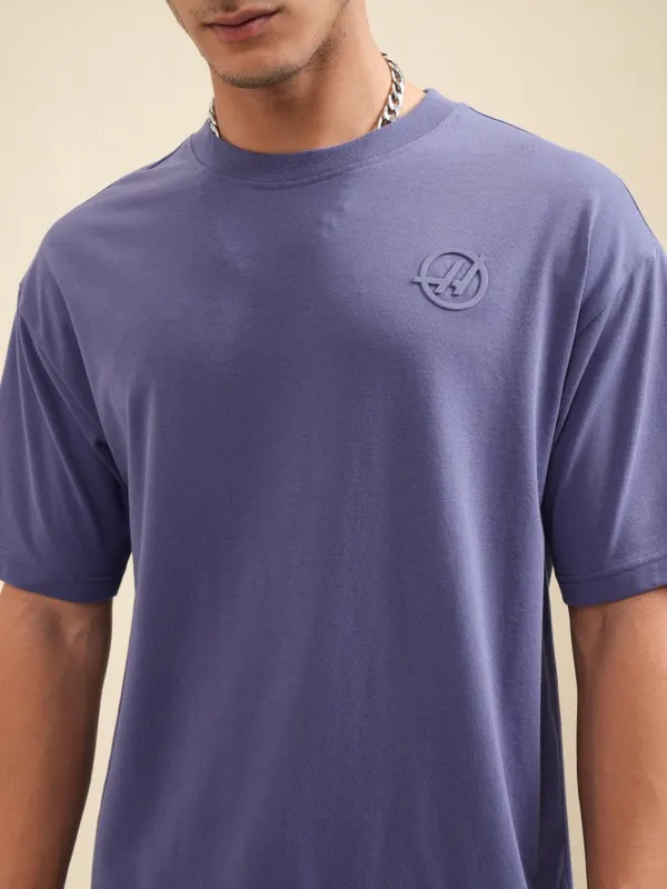 Highlander Men Purple Printed Round Neck Relaxed Fit T-Shirt