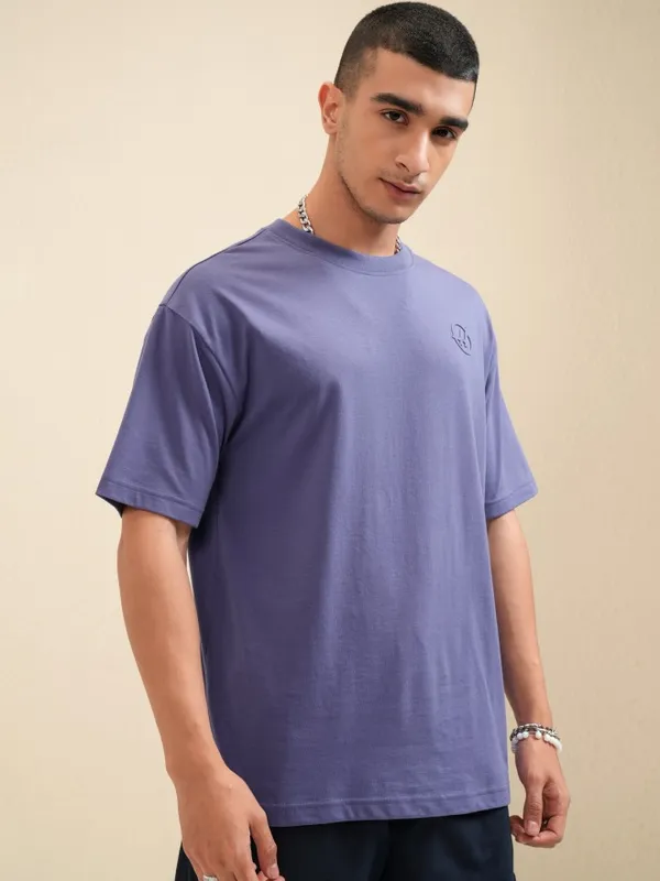Highlander Men Purple Printed Round Neck Relaxed Fit T-Shirt