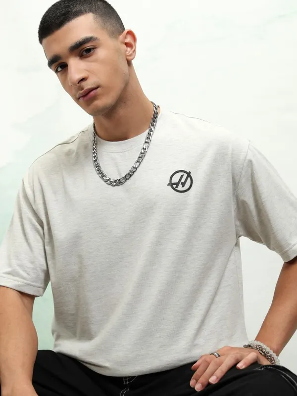 Highlander Men Off White Printed Round Neck Oversized Fit T-Shirt