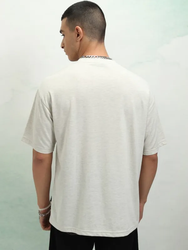 Highlander Men Off White Printed Round Neck Oversized Fit T-Shirt