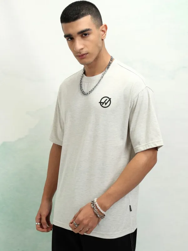 Highlander Men Off White Printed Round Neck Oversized Fit T-Shirt
