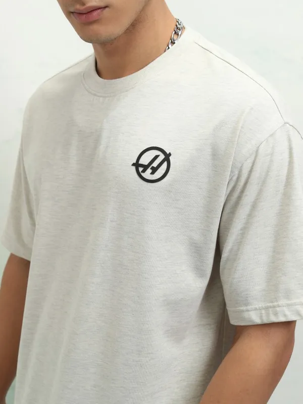 Highlander Men Off White Printed Round Neck Oversized Fit T-Shirt