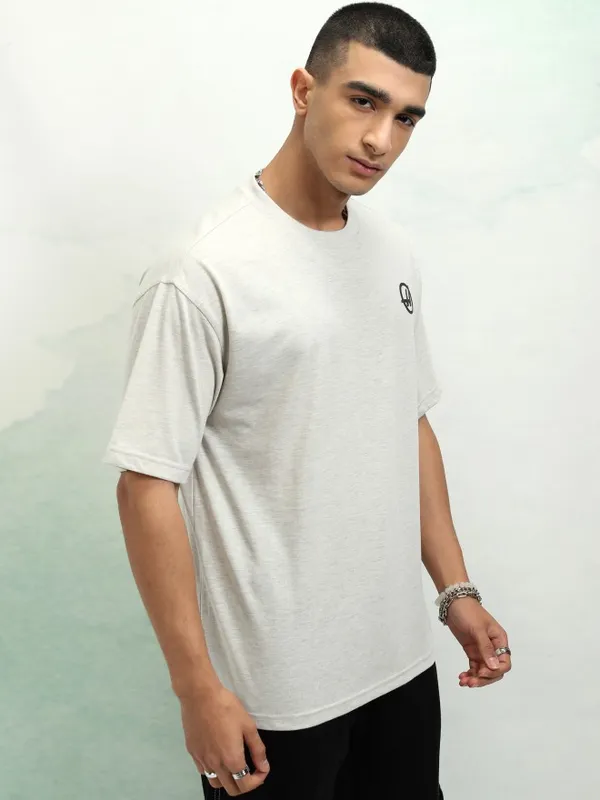 Highlander Men Off White Printed Round Neck Oversized Fit T-Shirt