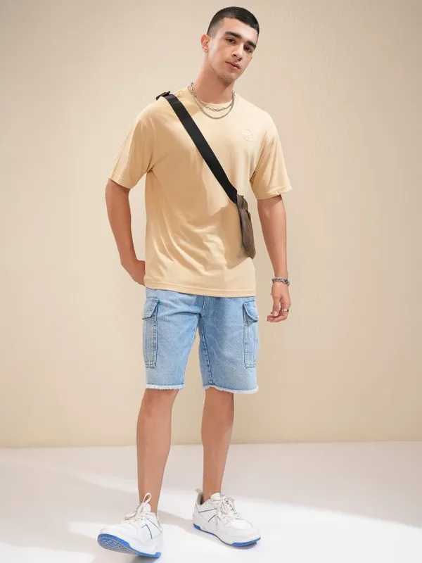 Highlander Men Beige Printed Round Neck Relaxed Fit T-Shirt