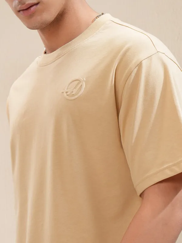 Highlander Men Beige Printed Round Neck Relaxed Fit T-Shirt