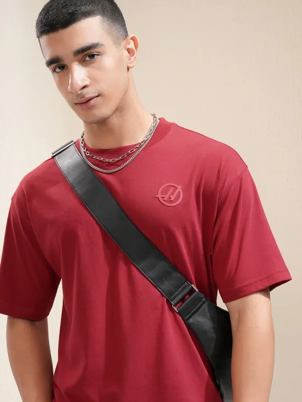 Highlander Men Maroon Printed Round Neck Relaxed Fit T-Shirt
