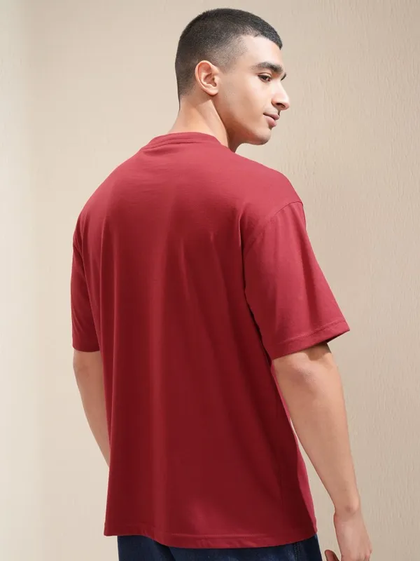 Highlander Men Maroon Printed Round Neck Relaxed Fit T-Shirt