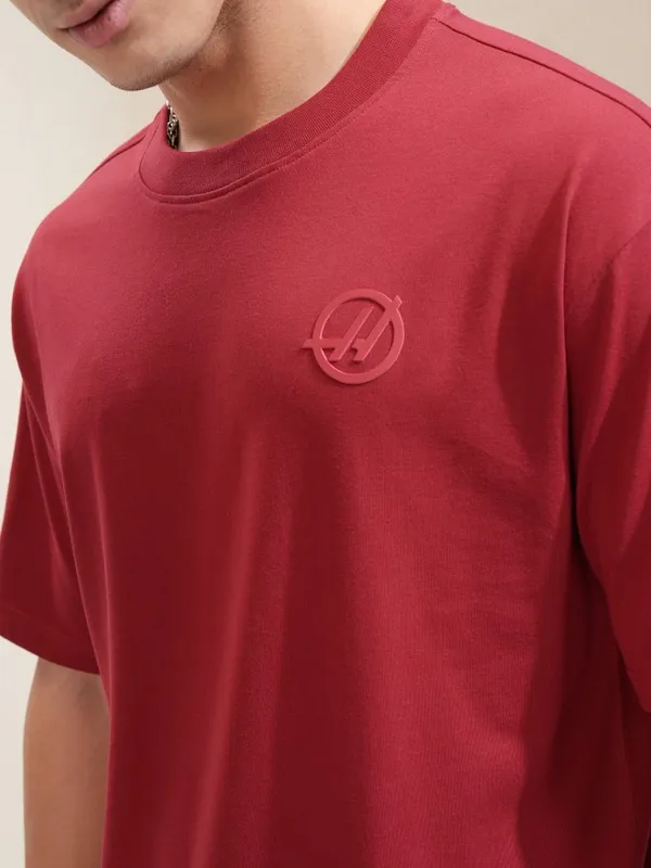 Highlander Men Maroon Printed Round Neck Relaxed Fit T-Shirt