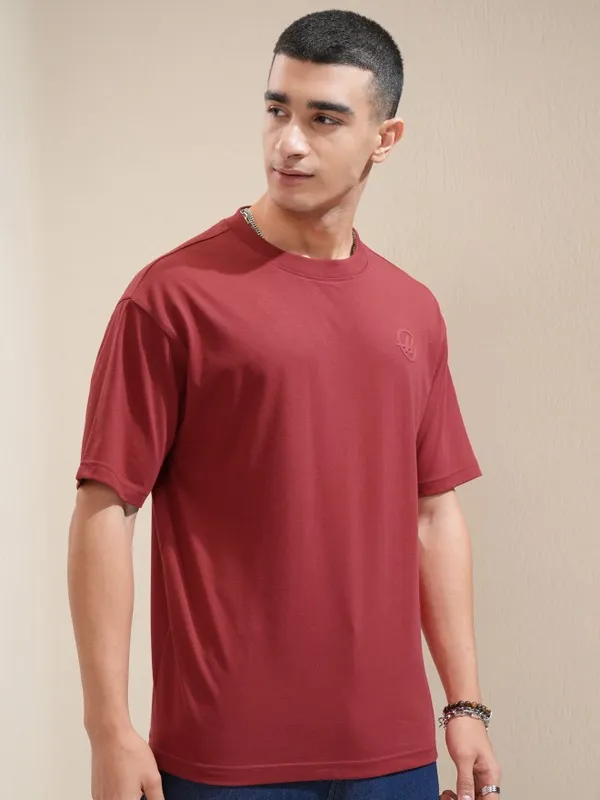 Highlander Men Maroon Printed Round Neck Relaxed Fit T-Shirt