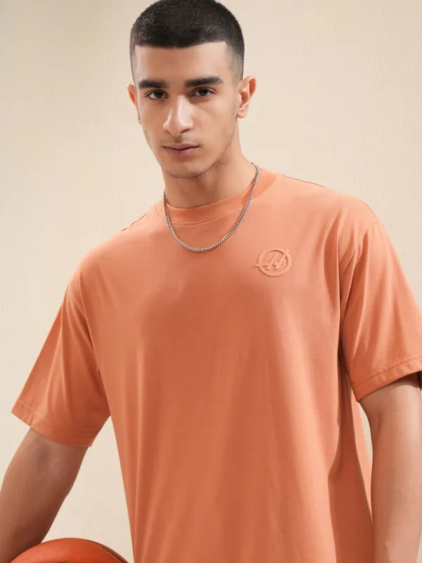 Highlander Men Rust Printed Round Neck Oversized Fit T-Shirt