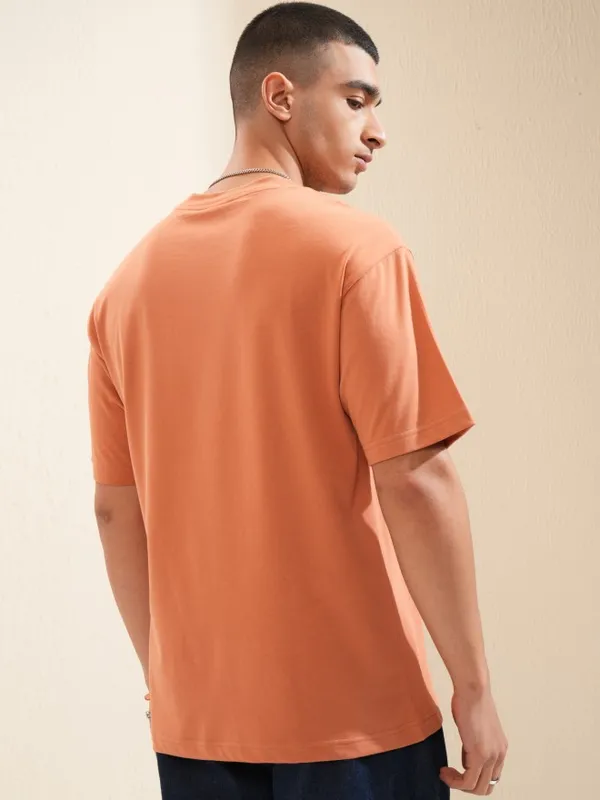 Highlander Men Rust Printed Round Neck Oversized Fit T-Shirt