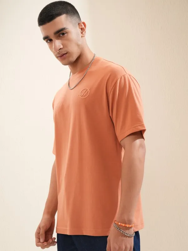 Highlander Men Rust Printed Round Neck Oversized Fit T-Shirt