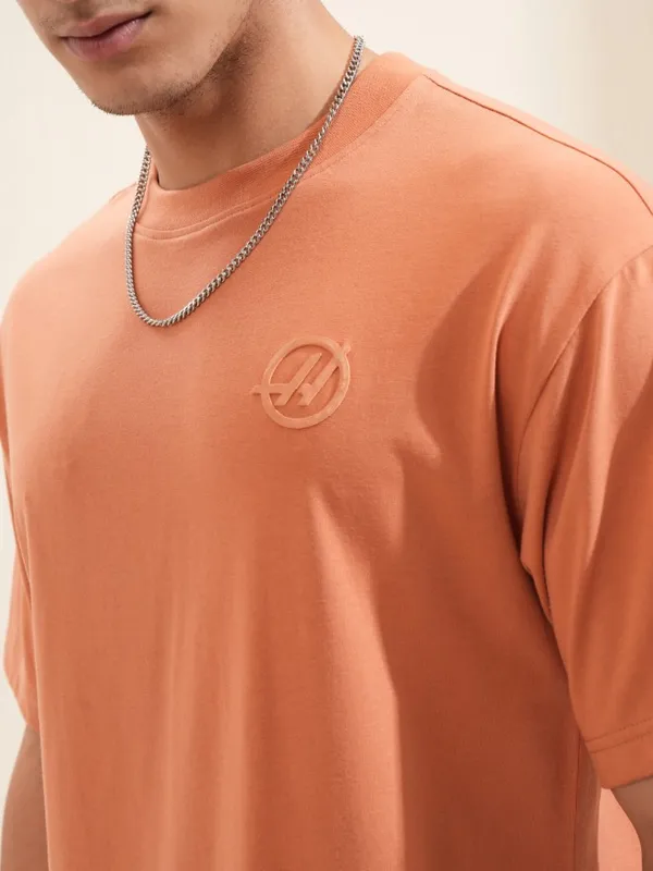Highlander Men Rust Printed Round Neck Oversized Fit T-Shirt
