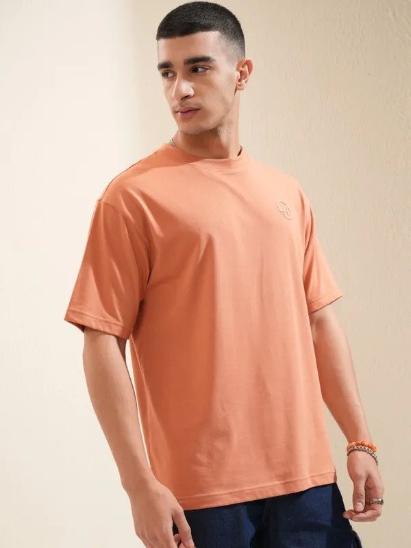 Highlander Men Rust Printed Round Neck Oversized Fit T-Shirt