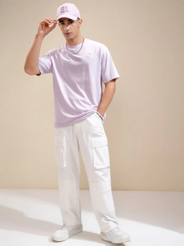 Highlander Men Mauve Printed Round Neck Relaxed Fit T-Shirt
