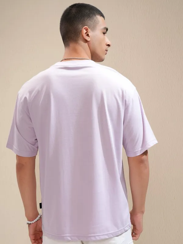 Highlander Men Mauve Printed Round Neck Relaxed Fit T-Shirt
